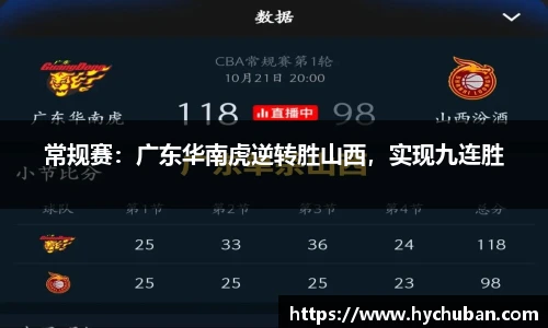 常规赛：广东华南虎逆转胜山西，实现九连胜